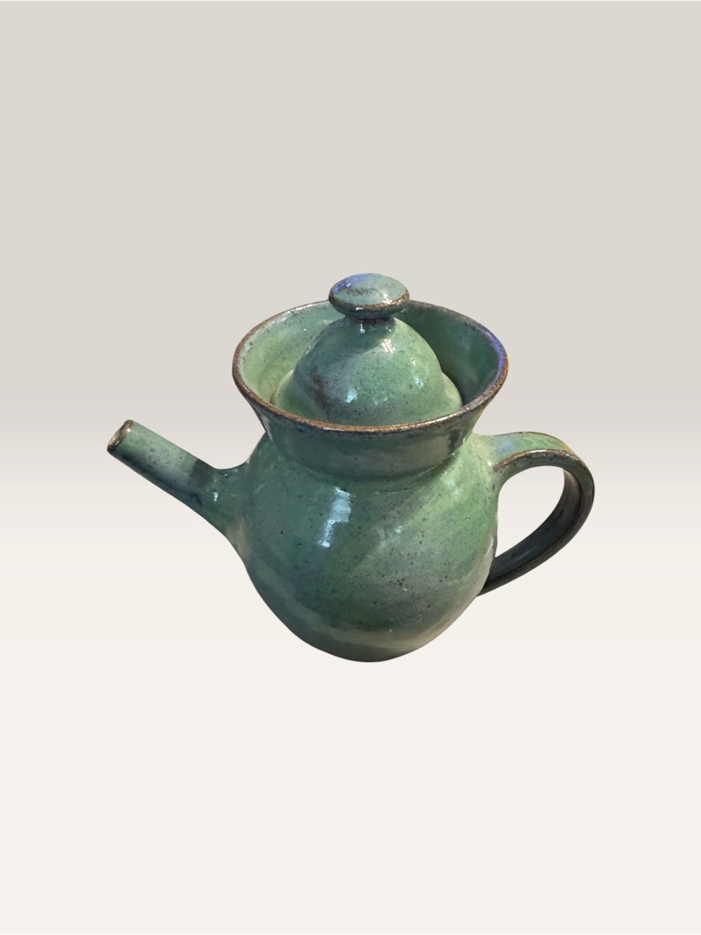 Vintage 1990 Handmade Studio Pottery Teapot Hickory Hill Signed Green Glaze
